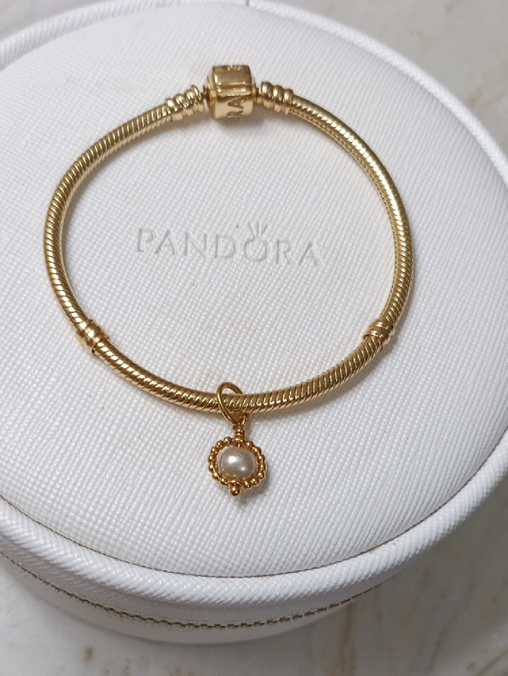 Pandora Solid 14k Gold Pearl Dangle Vintage Pendant/Charm Only